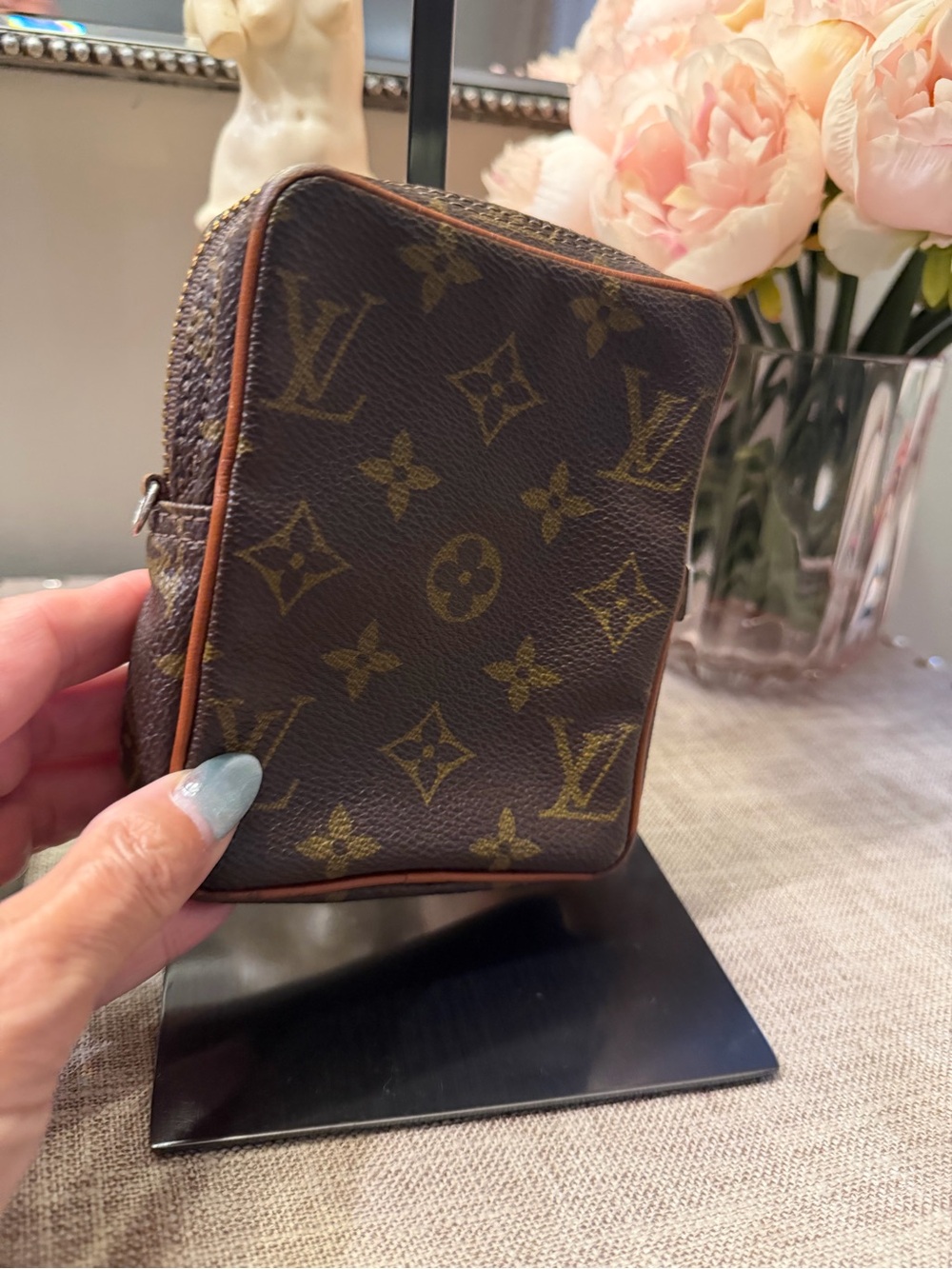 Louis Vuitton Brown Monogram Mini Danube Crossbody Pouch with Tan Trim - Picture 10 of 15